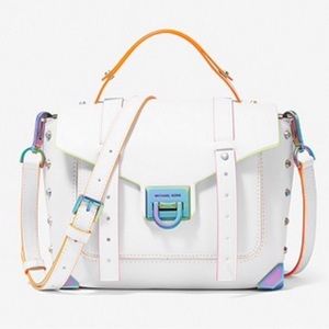 Michael Kors neon and white cross body purse.